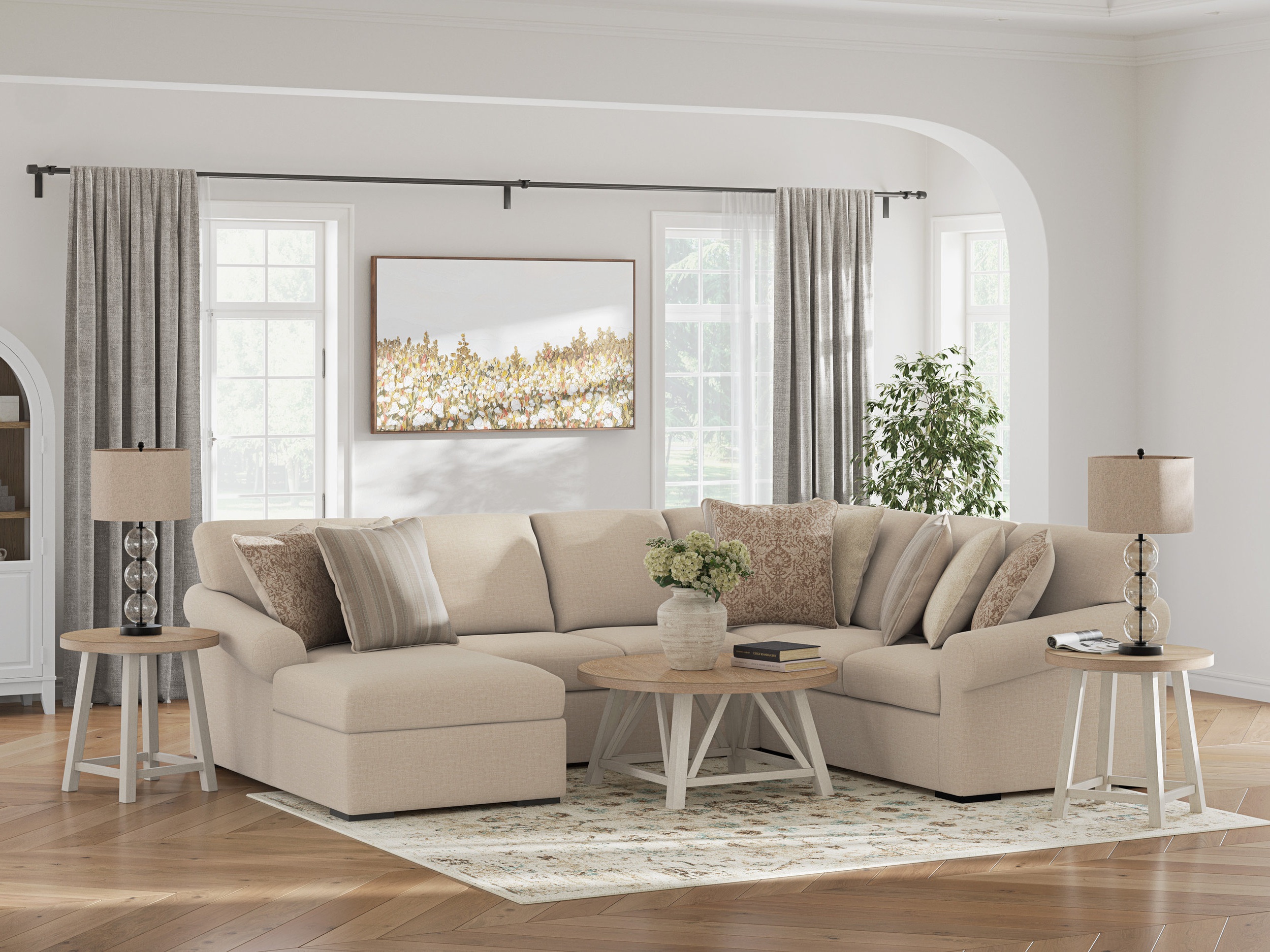 LadyMae Fabric 4-Piece Sectional Sofa w/Left Chaise