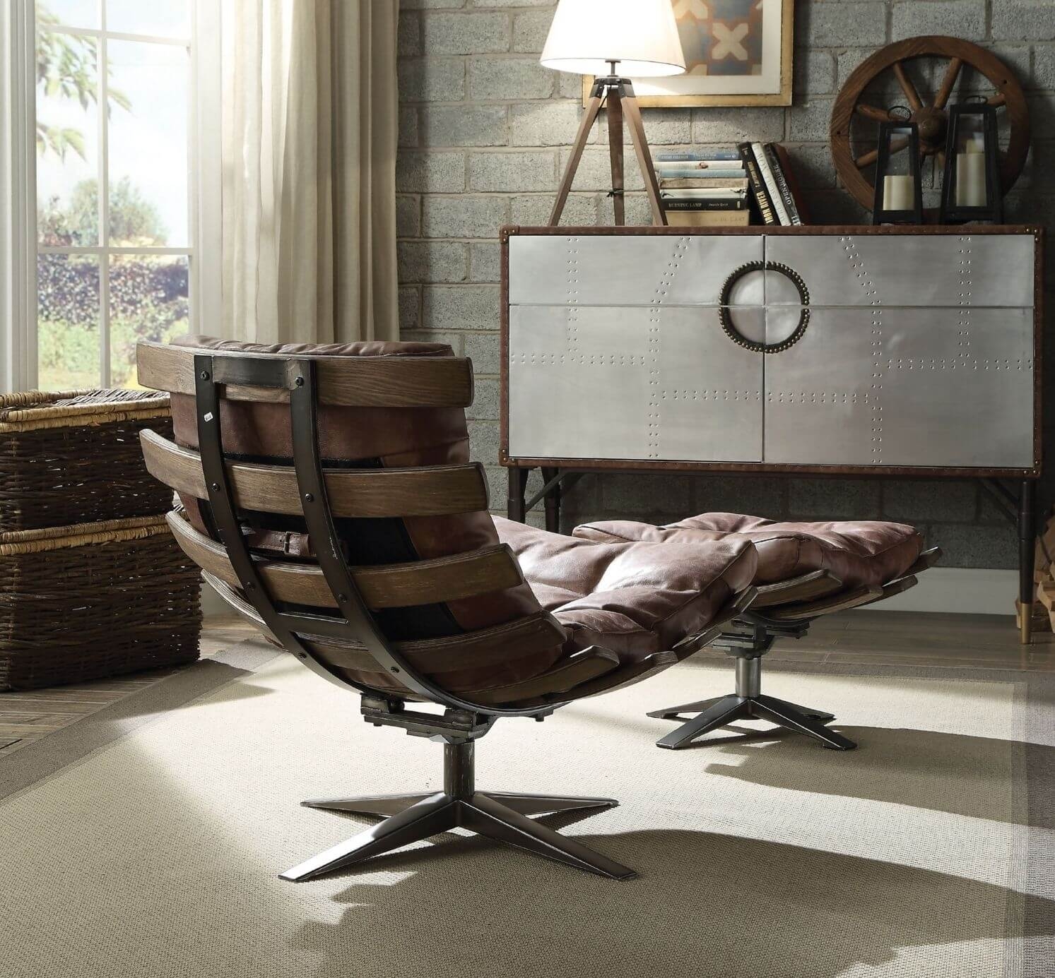 Gandy Top Grain Leather Accent Chair & Ottoman Set