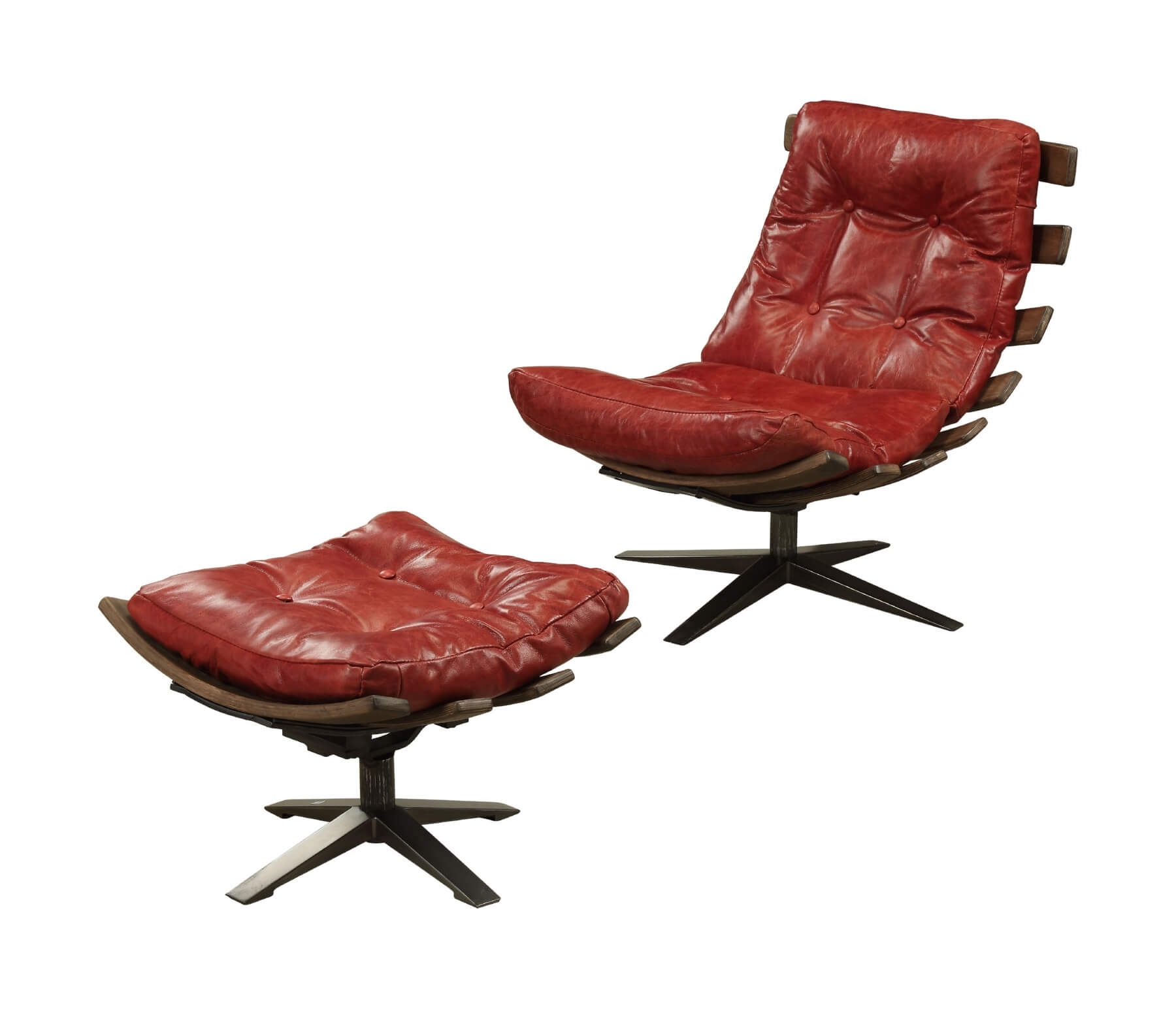 Gandy Top Grain Leather Accent Chair & Ottoman Set