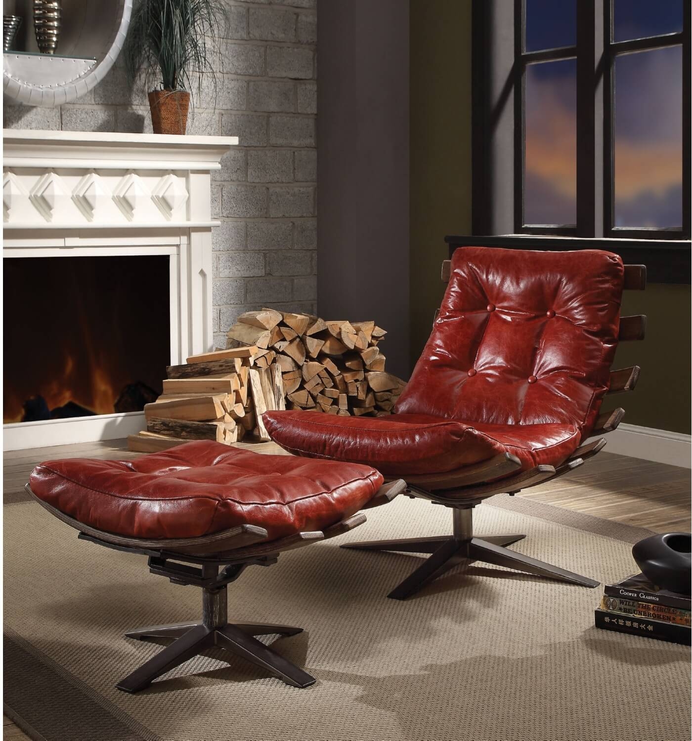 Gandy Top Grain Leather Accent Chair & Ottoman Set