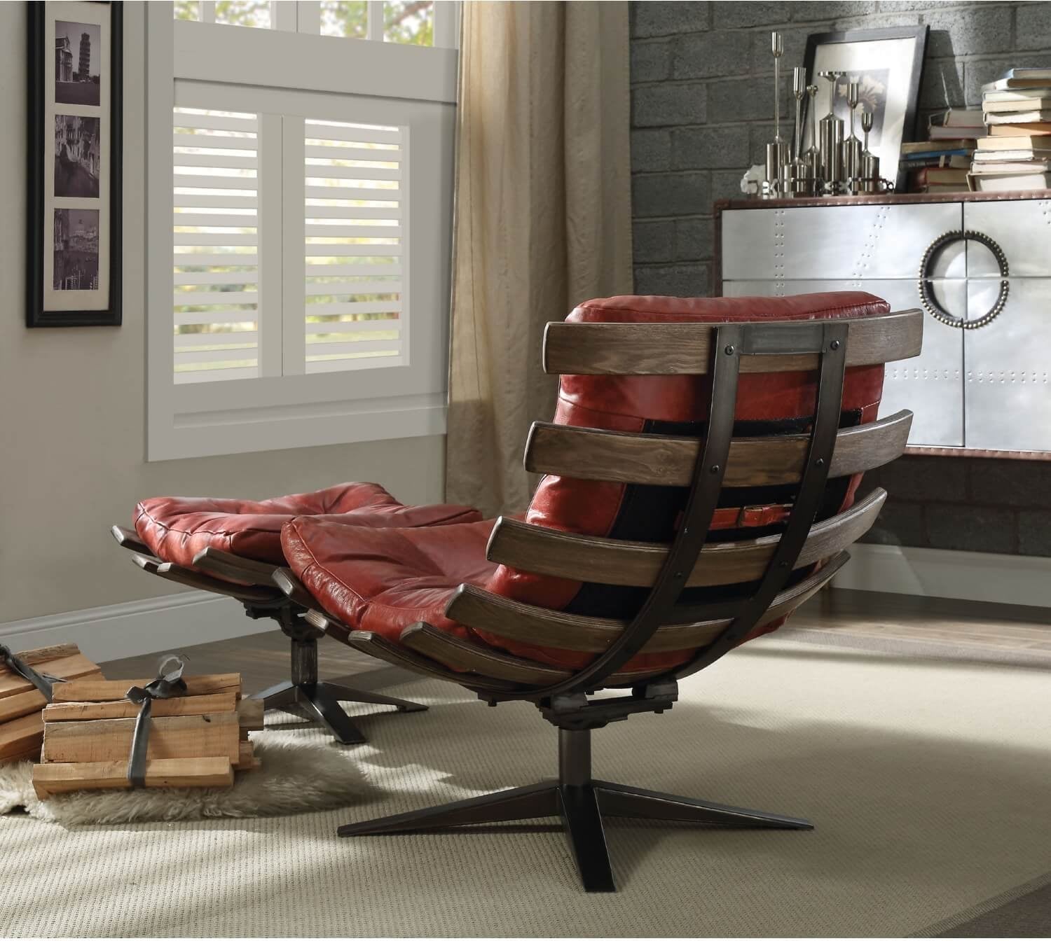 Gandy Top Grain Leather Accent Chair & Ottoman Set