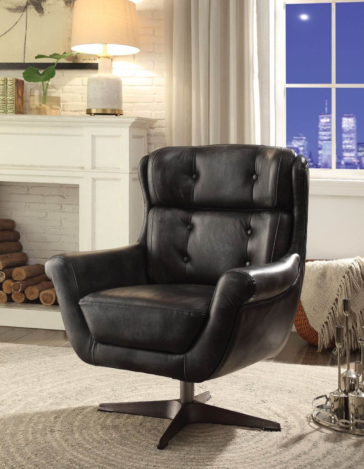 Asotin Top Grain Leather Accent Chair