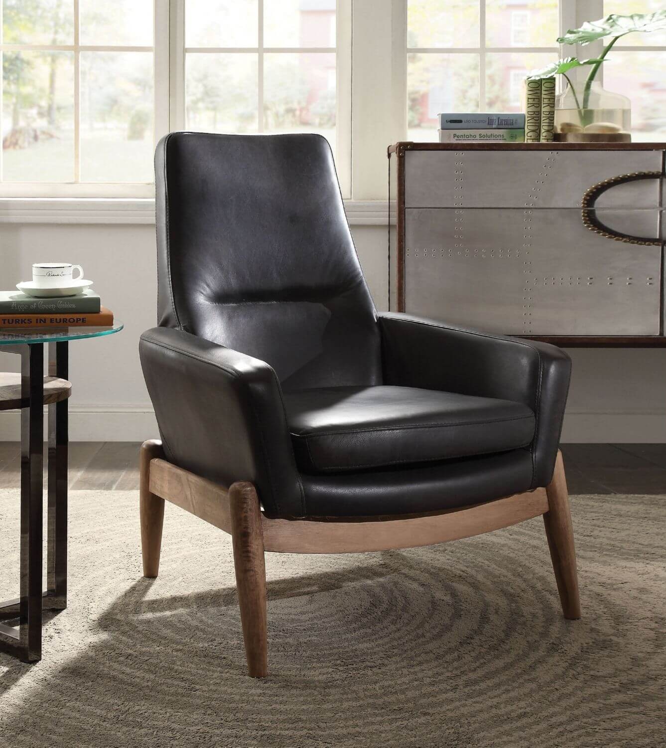 Dolphin Top Grain Leather Accent Chair