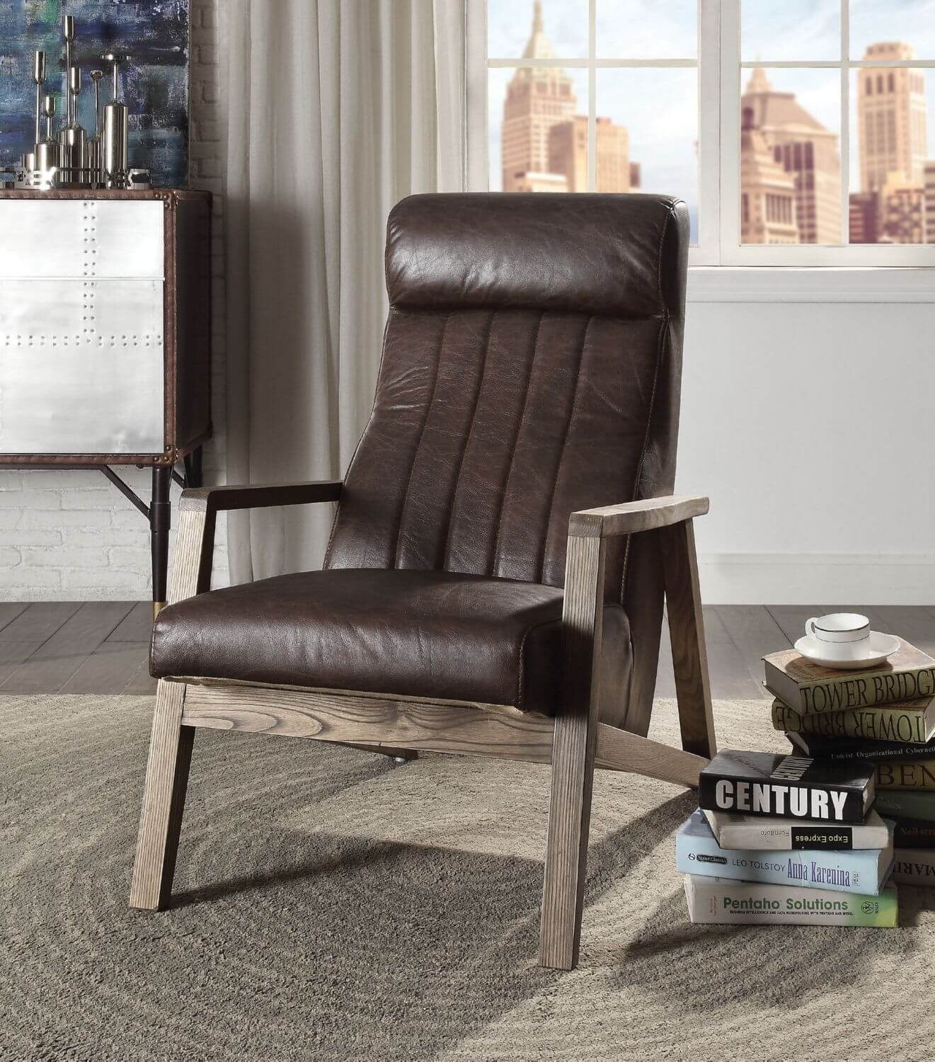 Emint Top Grain Leather Accent Chair