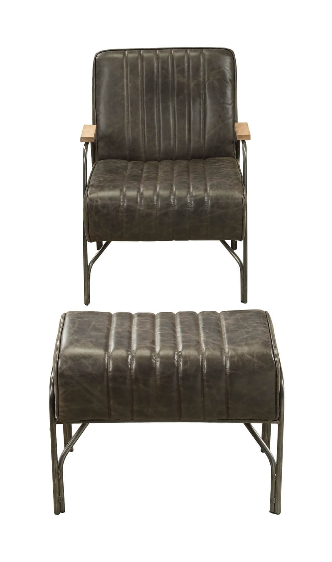 Sarahi Top Grain Leather Accent Chair & Ottoman Set