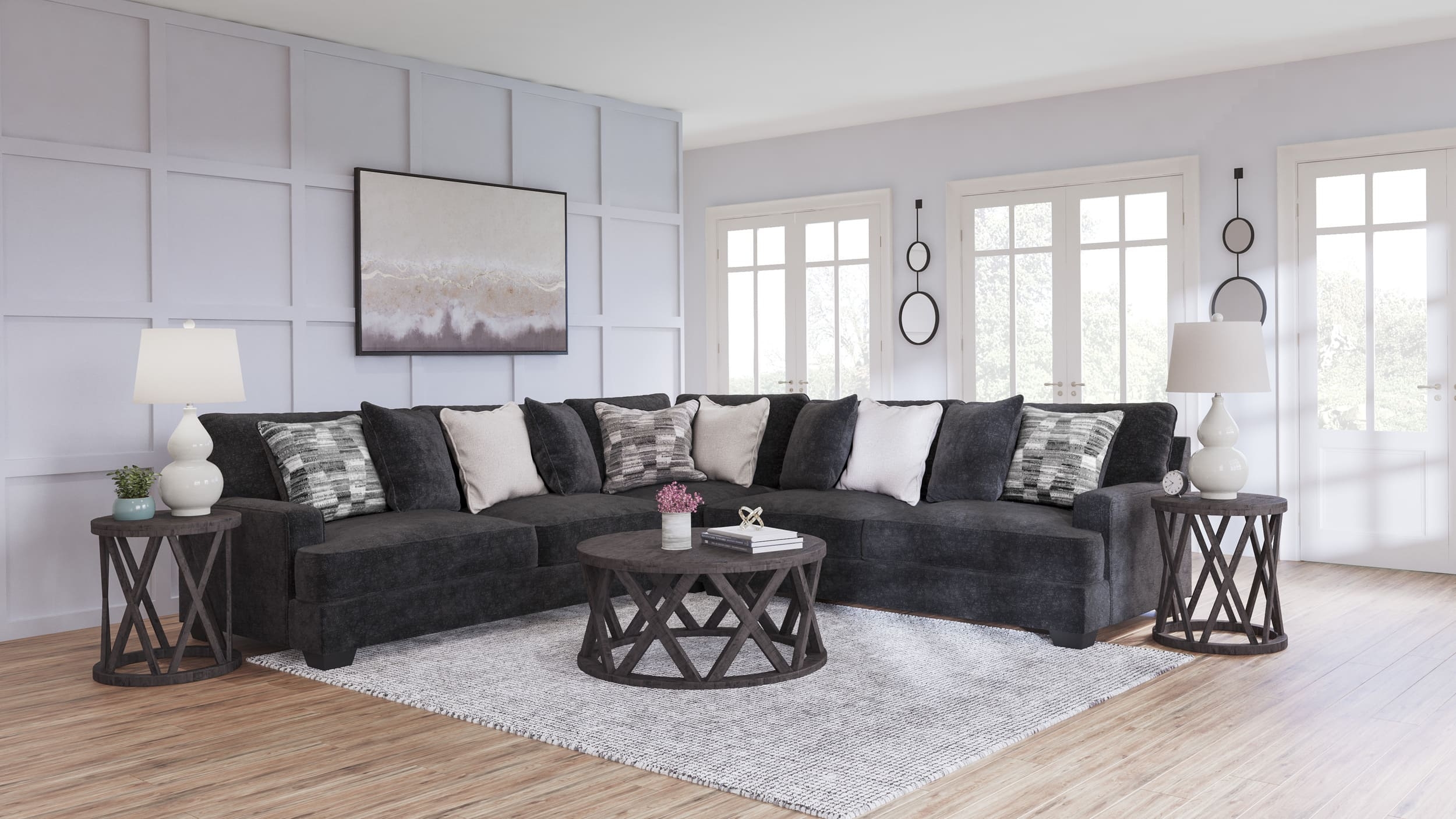 Lavernett 3-Piece Polyester L-Shaped Sectional Sofa