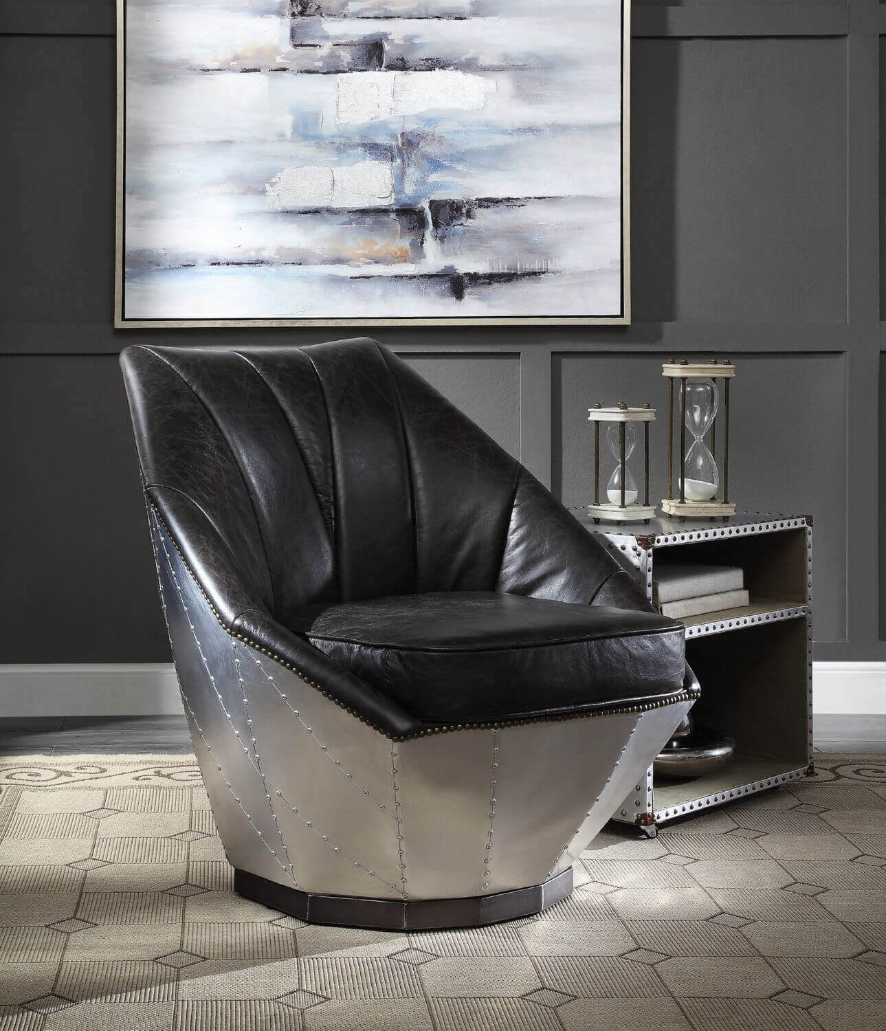 Brancaster 59622 Distress Top Grain Leather/Aluminum Accent Chair