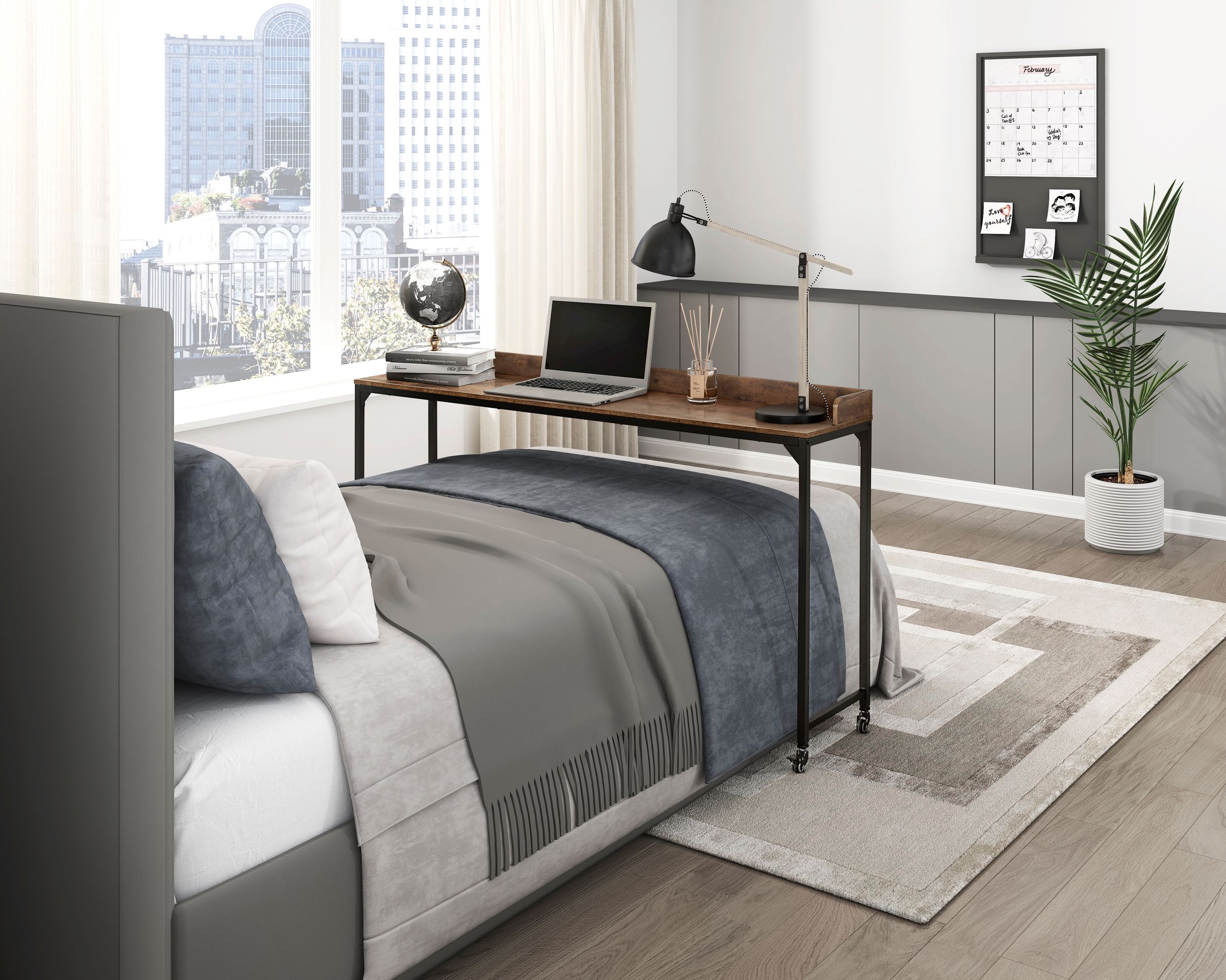 Sumter Rectangular Wood/Metal/Melamine Over The Bed Desk