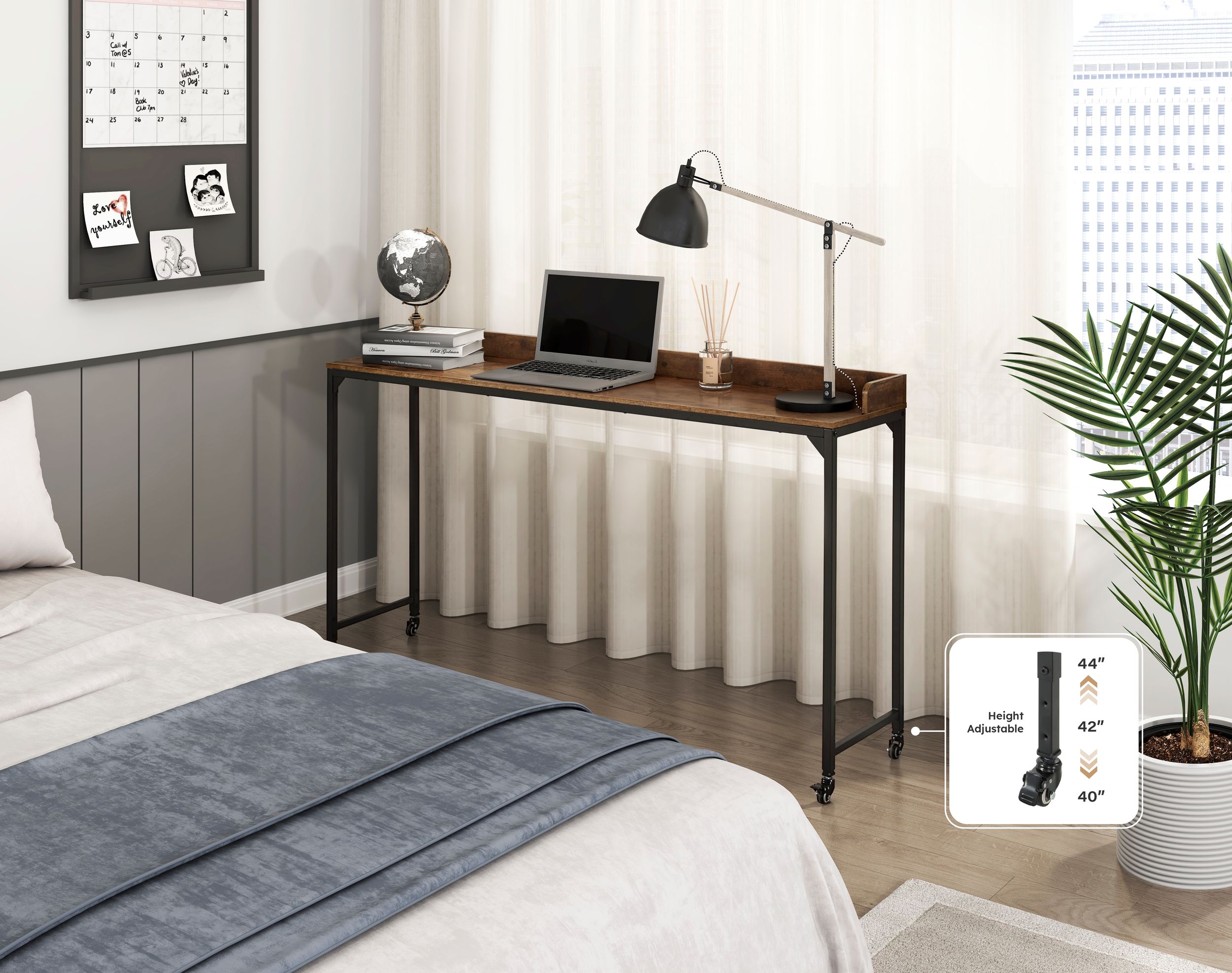 Sumter Rectangular Wood/Metal/Melamine Over The Bed Desk