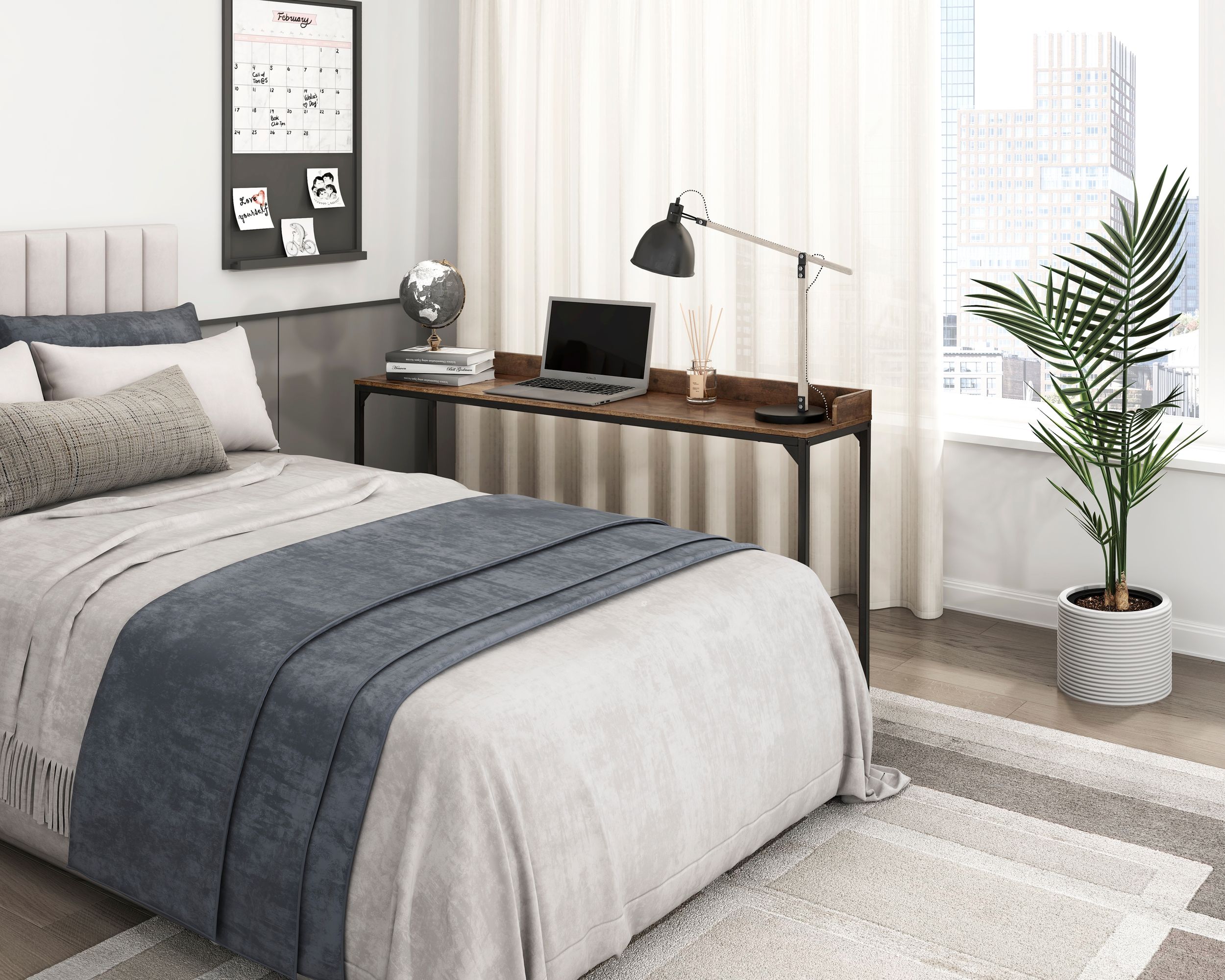 Sumter Rectangular Wood/Metal/Melamine Over The Bed Desk