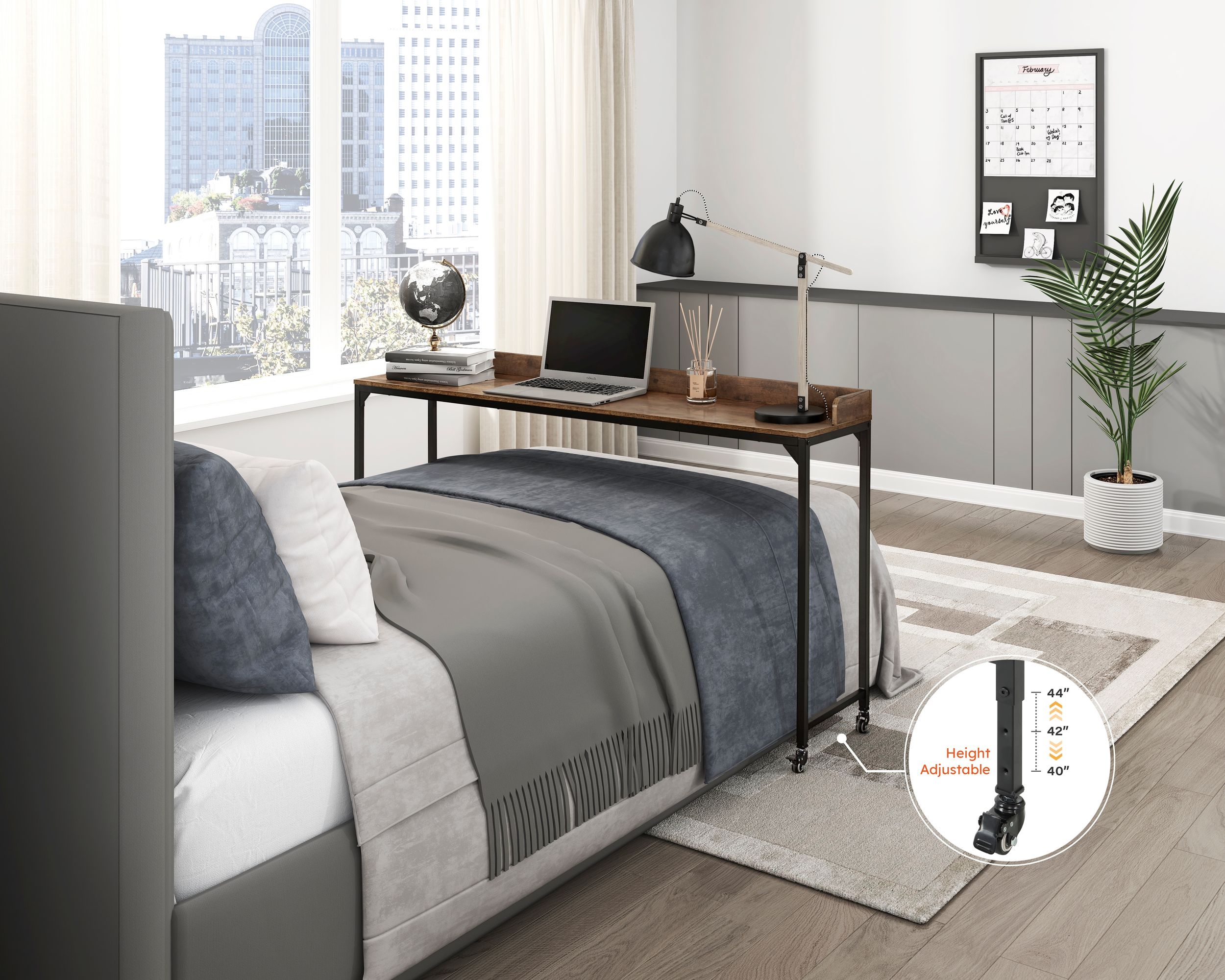 Sumter Rectangular Wood/Metal/Melamine Over The Bed Desk