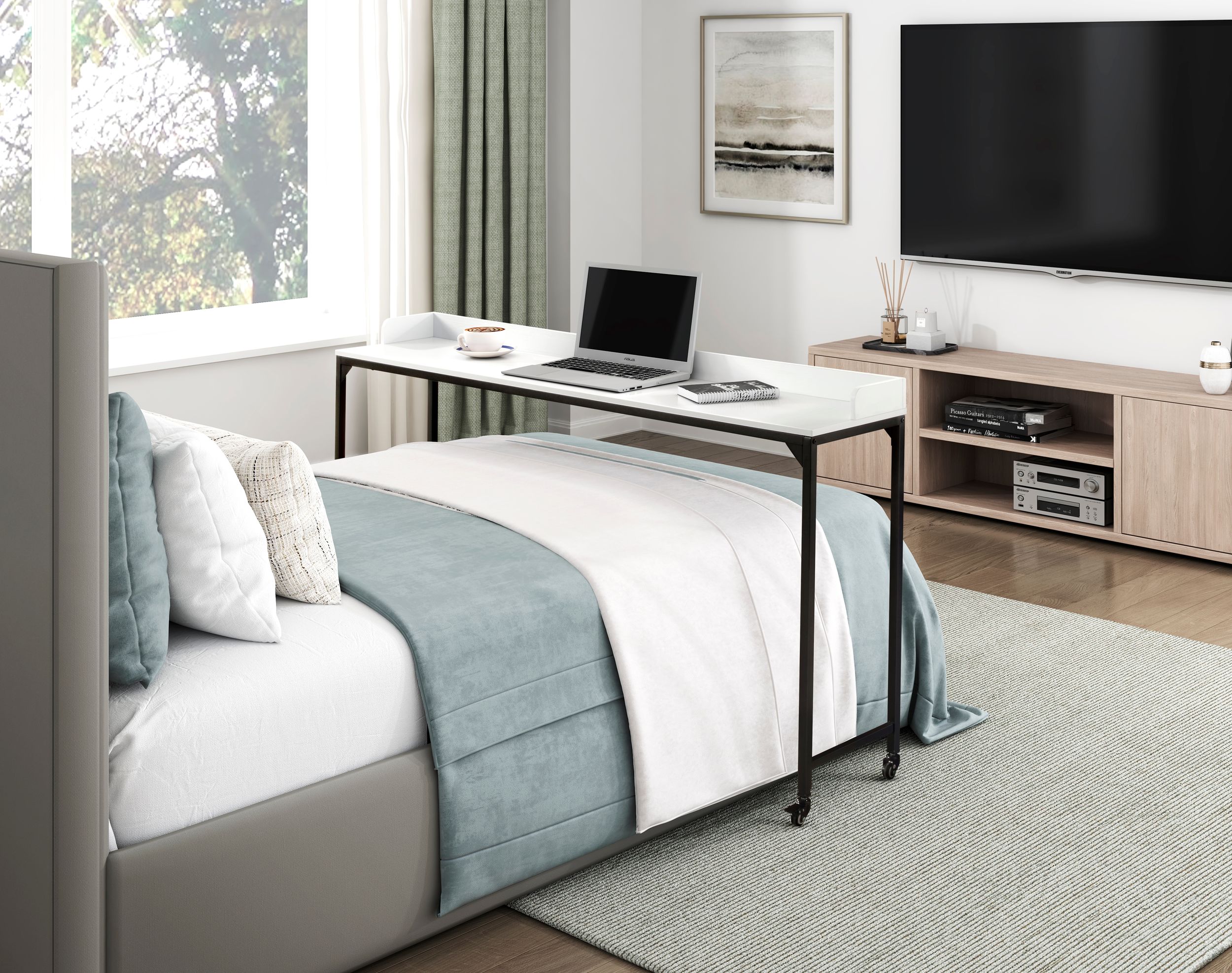 Sumter Rectangular Wood/Metal/Melamine Over The Bed Desk
