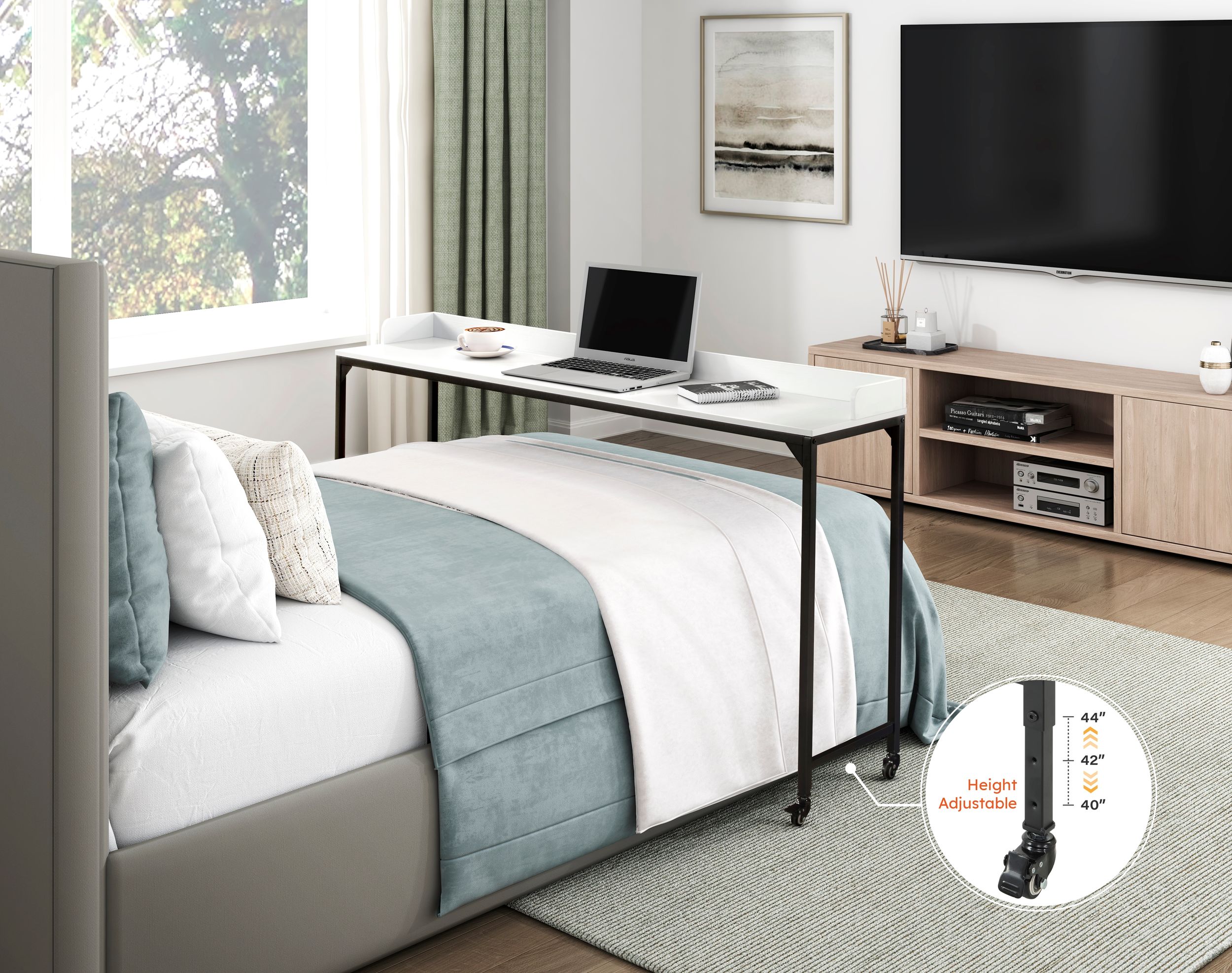Sumter Rectangular Wood/Metal/Melamine Over The Bed Desk