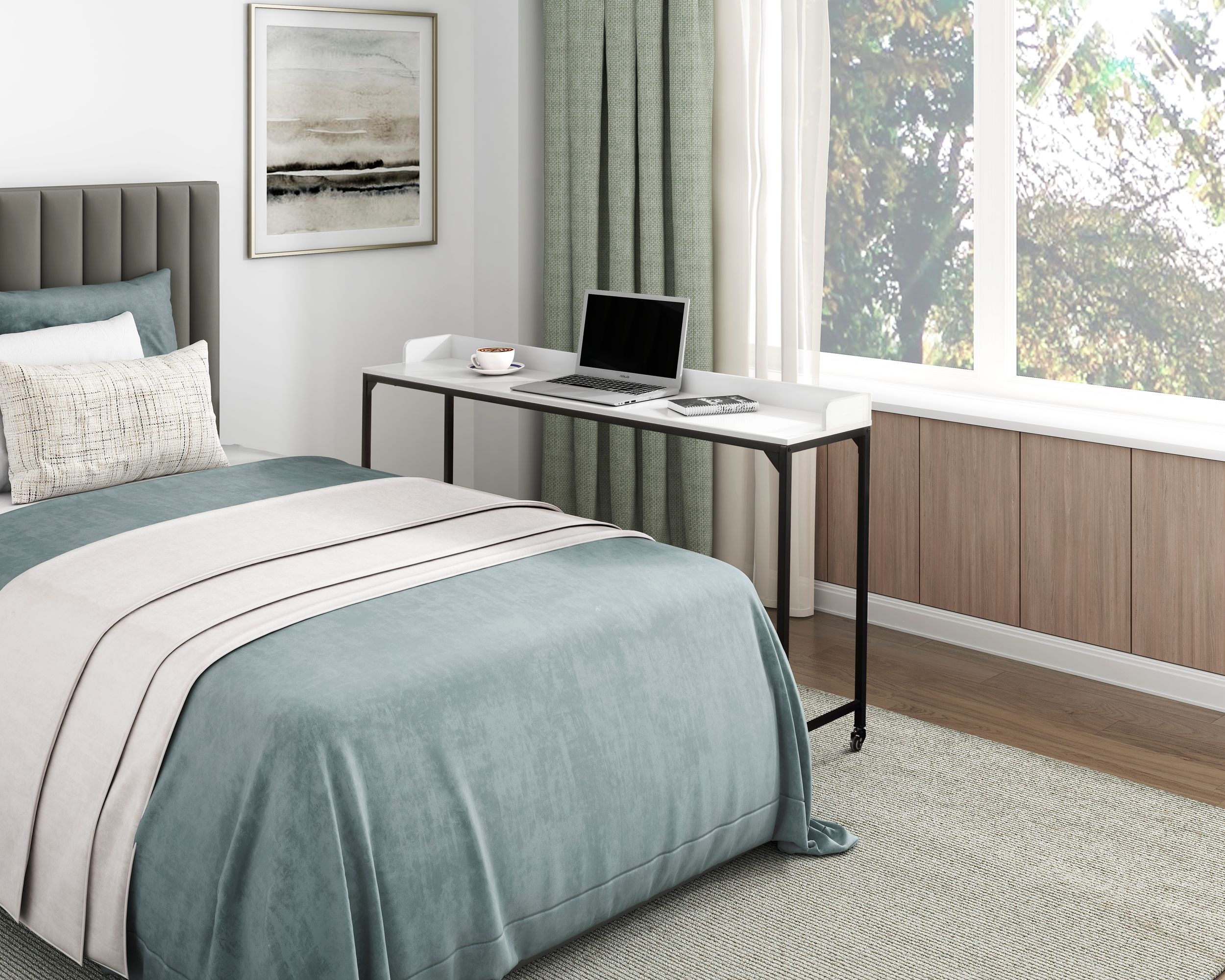 Sumter Rectangular Wood/Metal/Melamine Over The Bed Desk