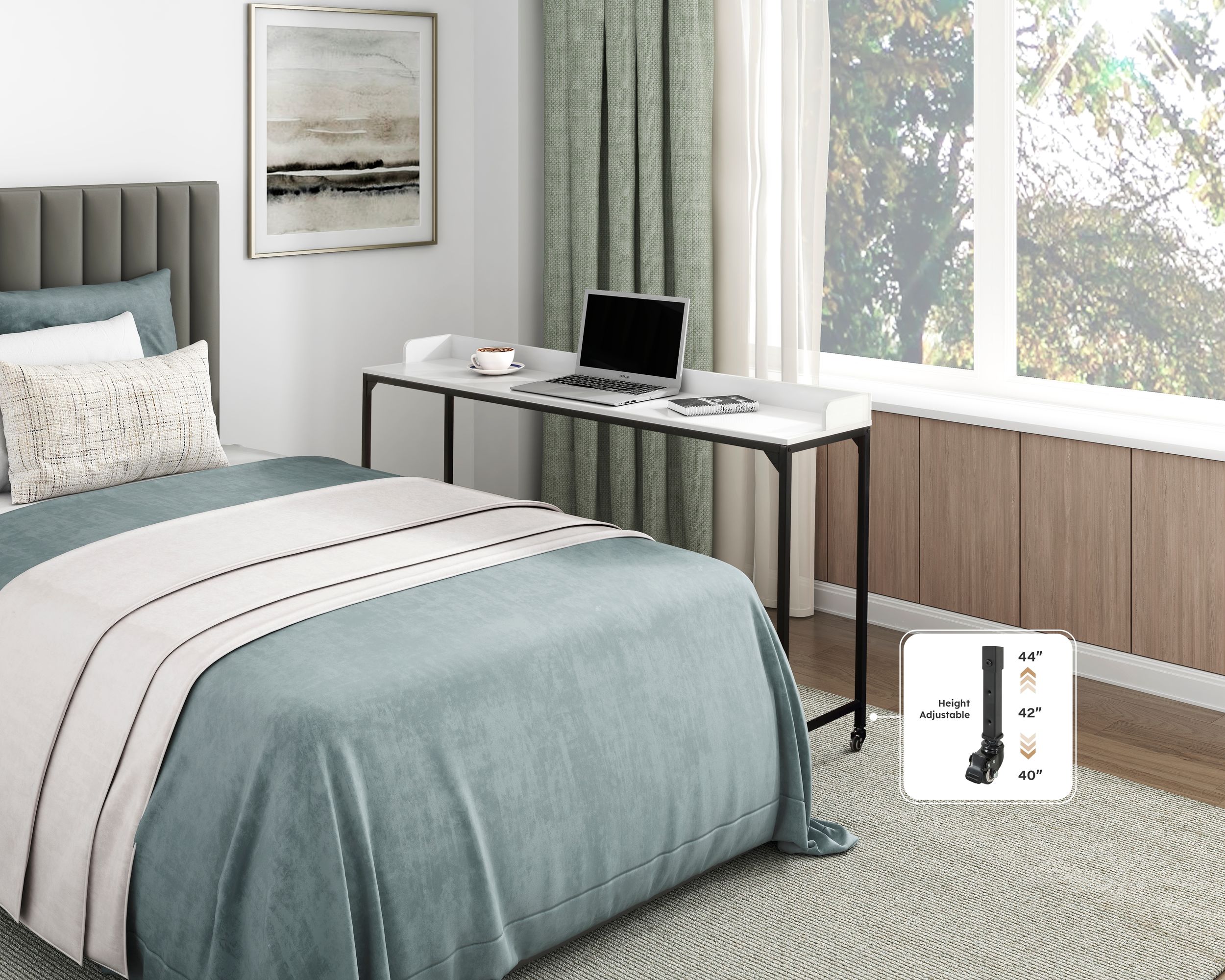 Sumter Rectangular Wood/Metal/Melamine Over The Bed Desk