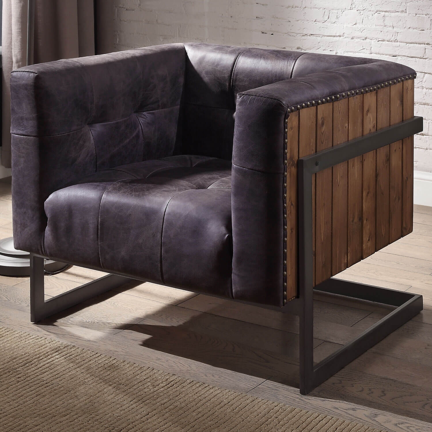 Sagat Top Grain Leather/Rustic Oak Accent Chair