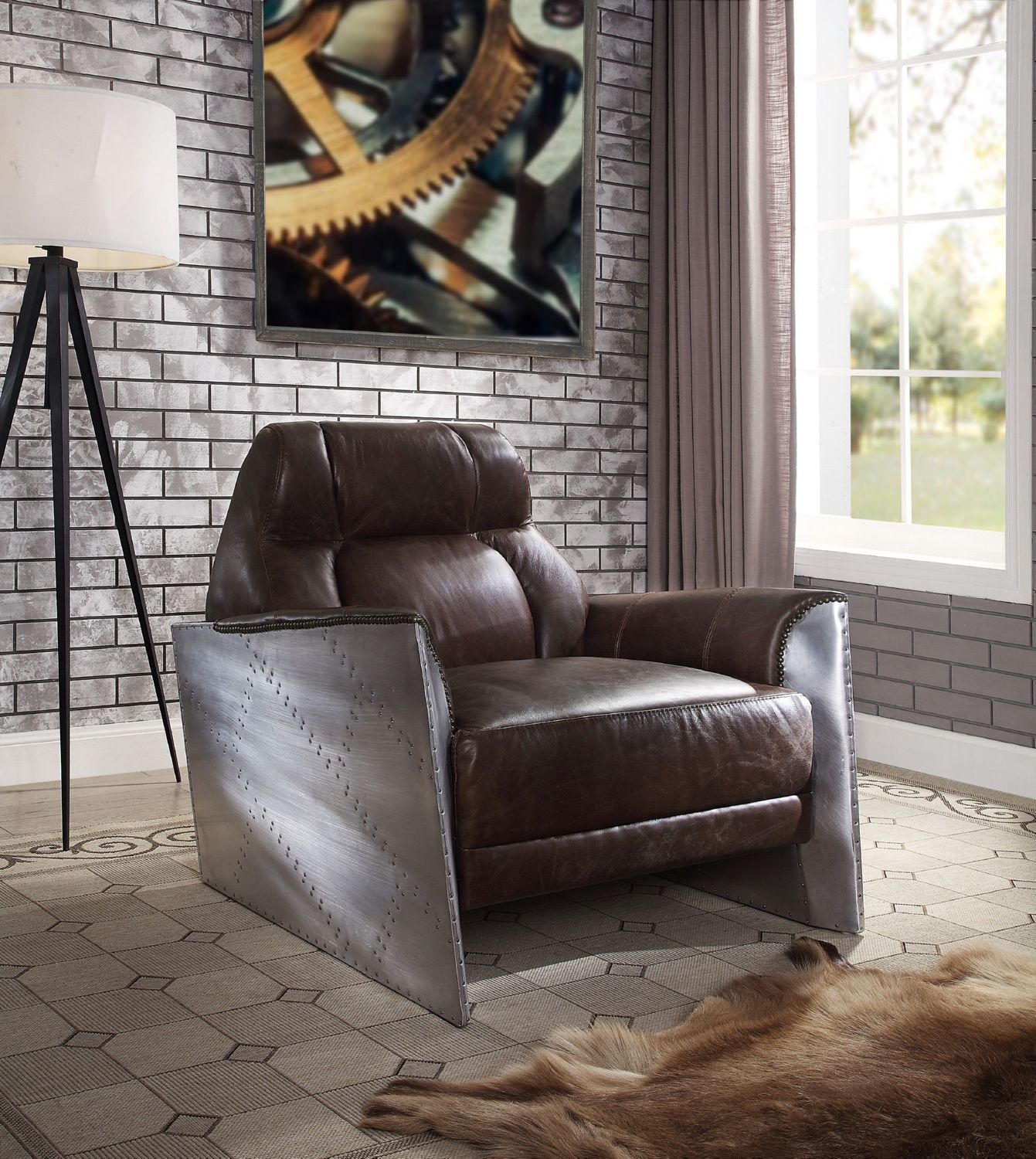 Brancaster 59715 Vintage Top Grain Leather/Aluminum Accent Chair