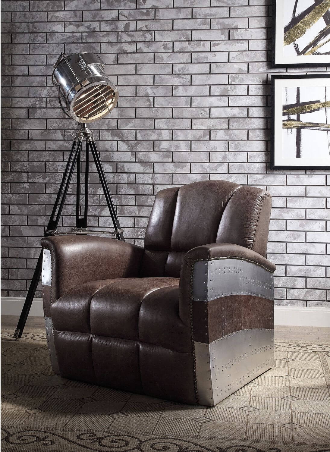 Brancaster 59716 Vintage Top Grain Leather/Aluminum Accent Chair