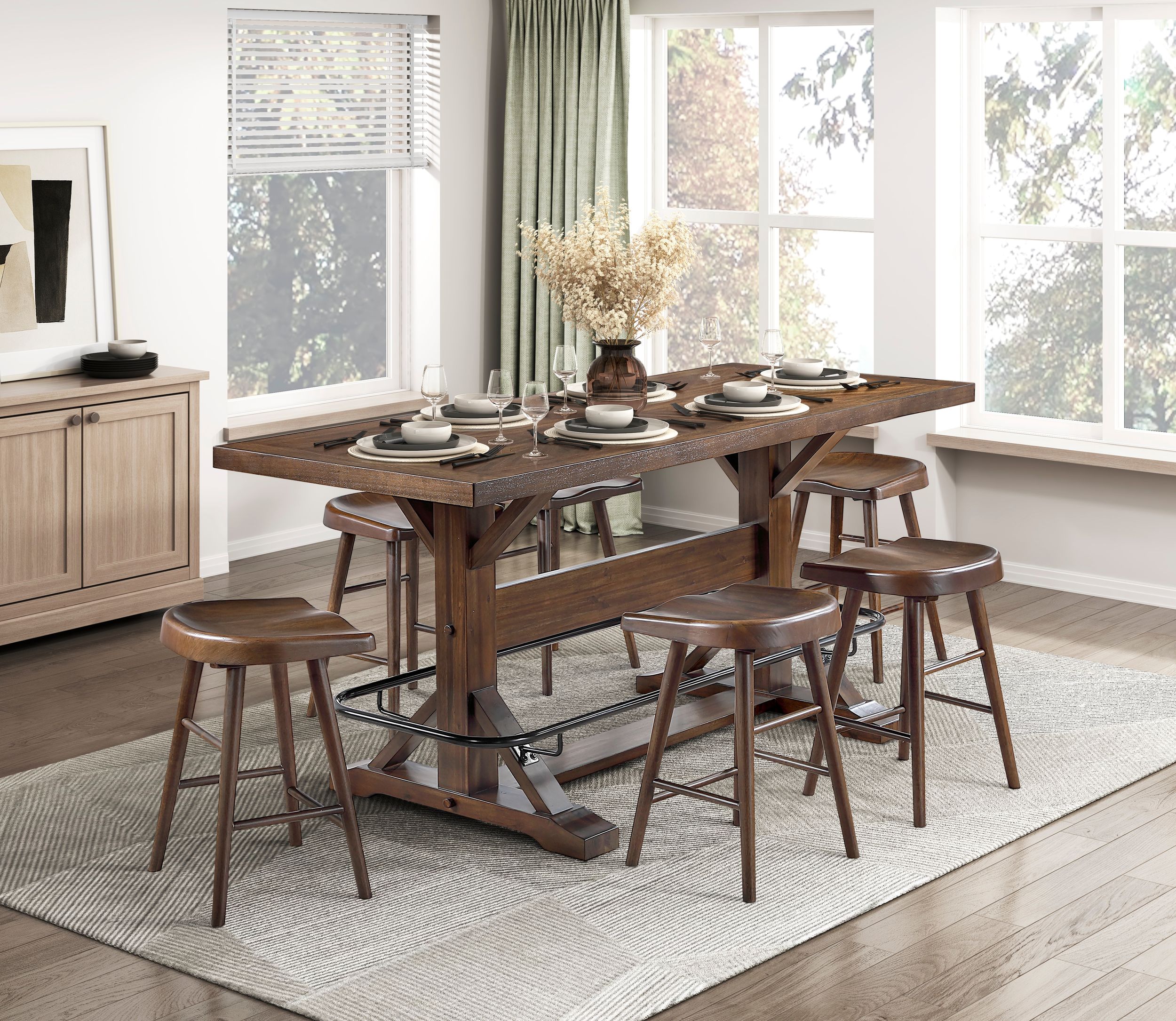 Oliver Rectangular Wood/Metal Counter Height Set