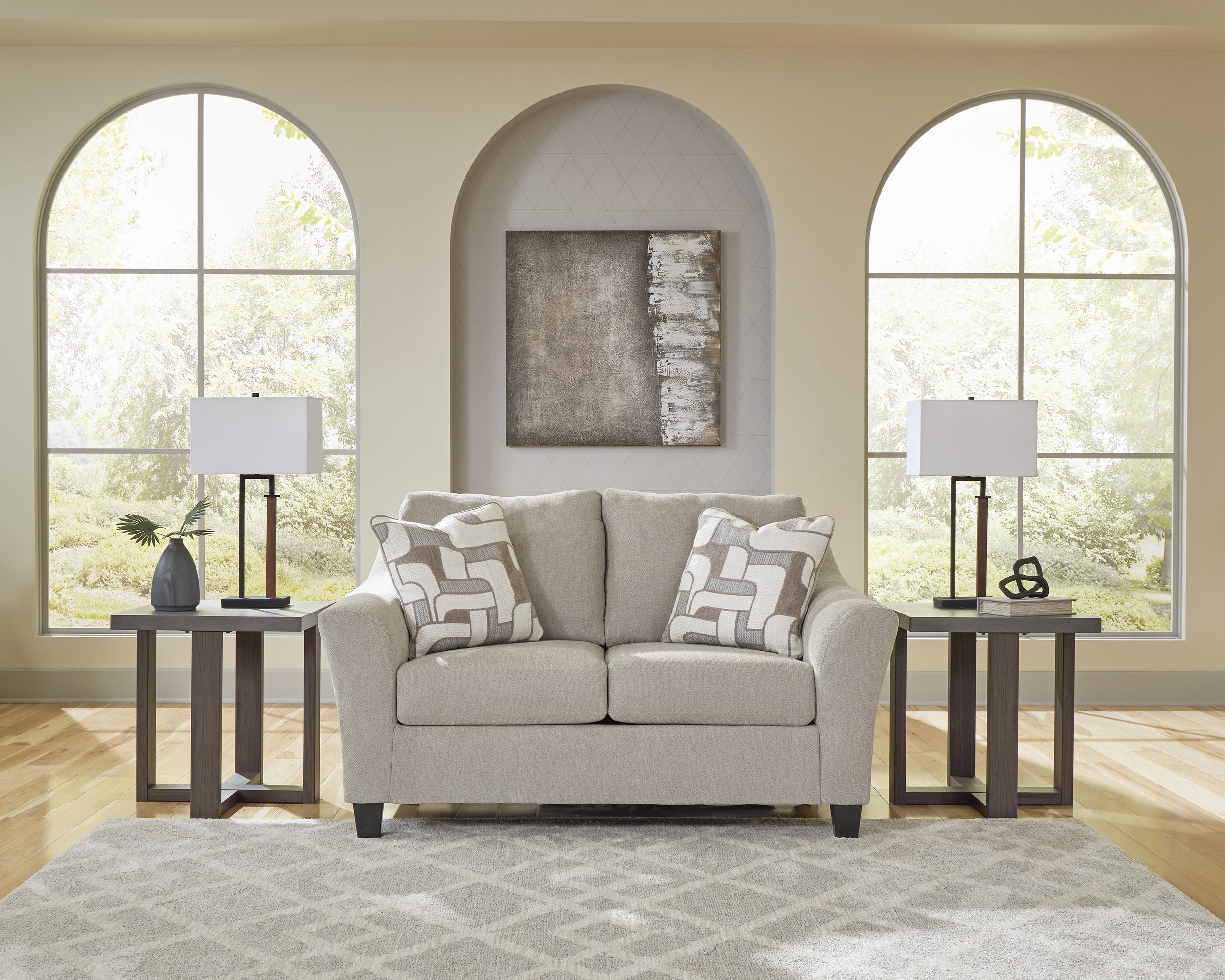 Willarae Transitional Loveseat | Taupe Upholstery
