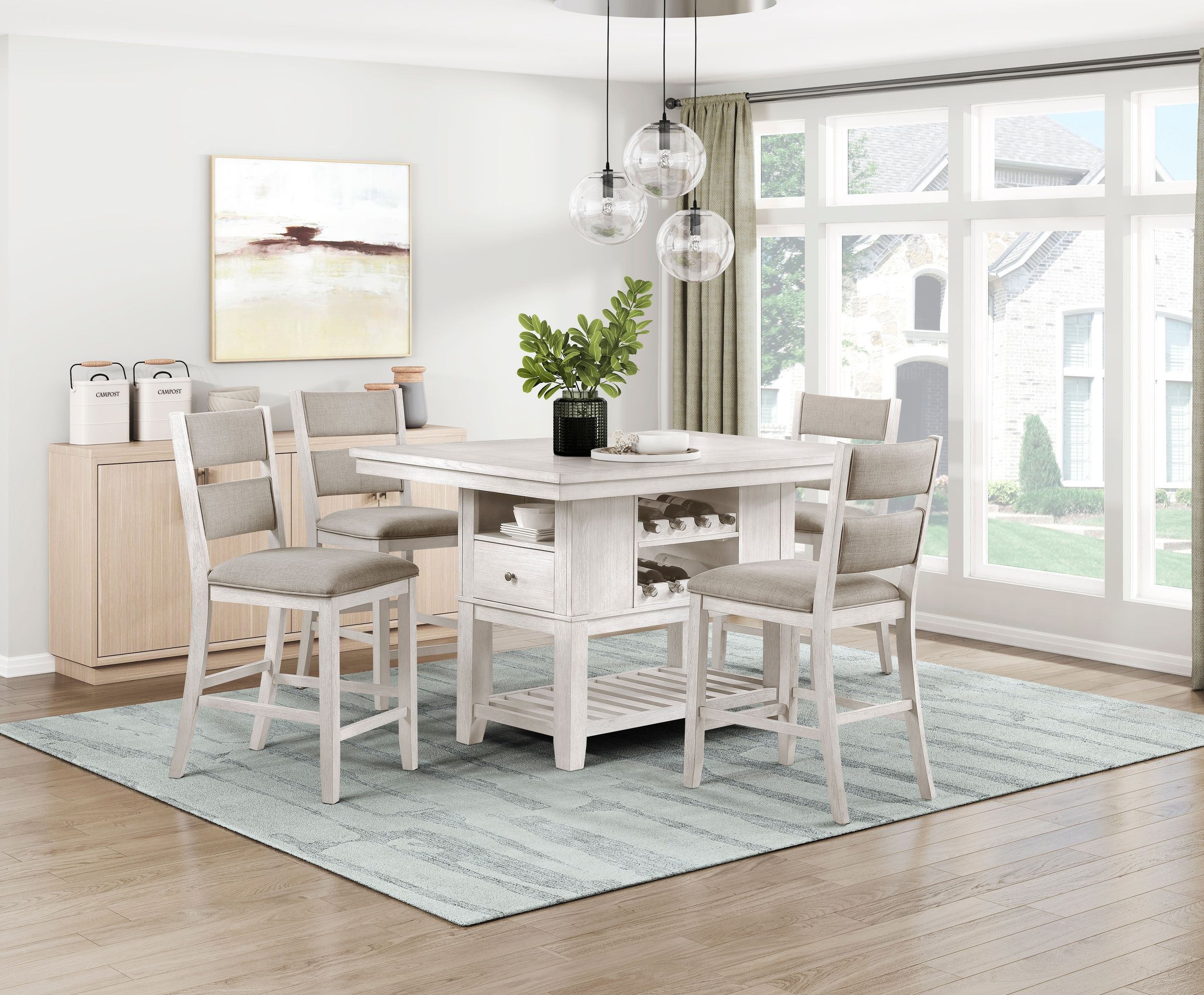 Savile Rectangular Wood Counter Height Table with Wine Racks
