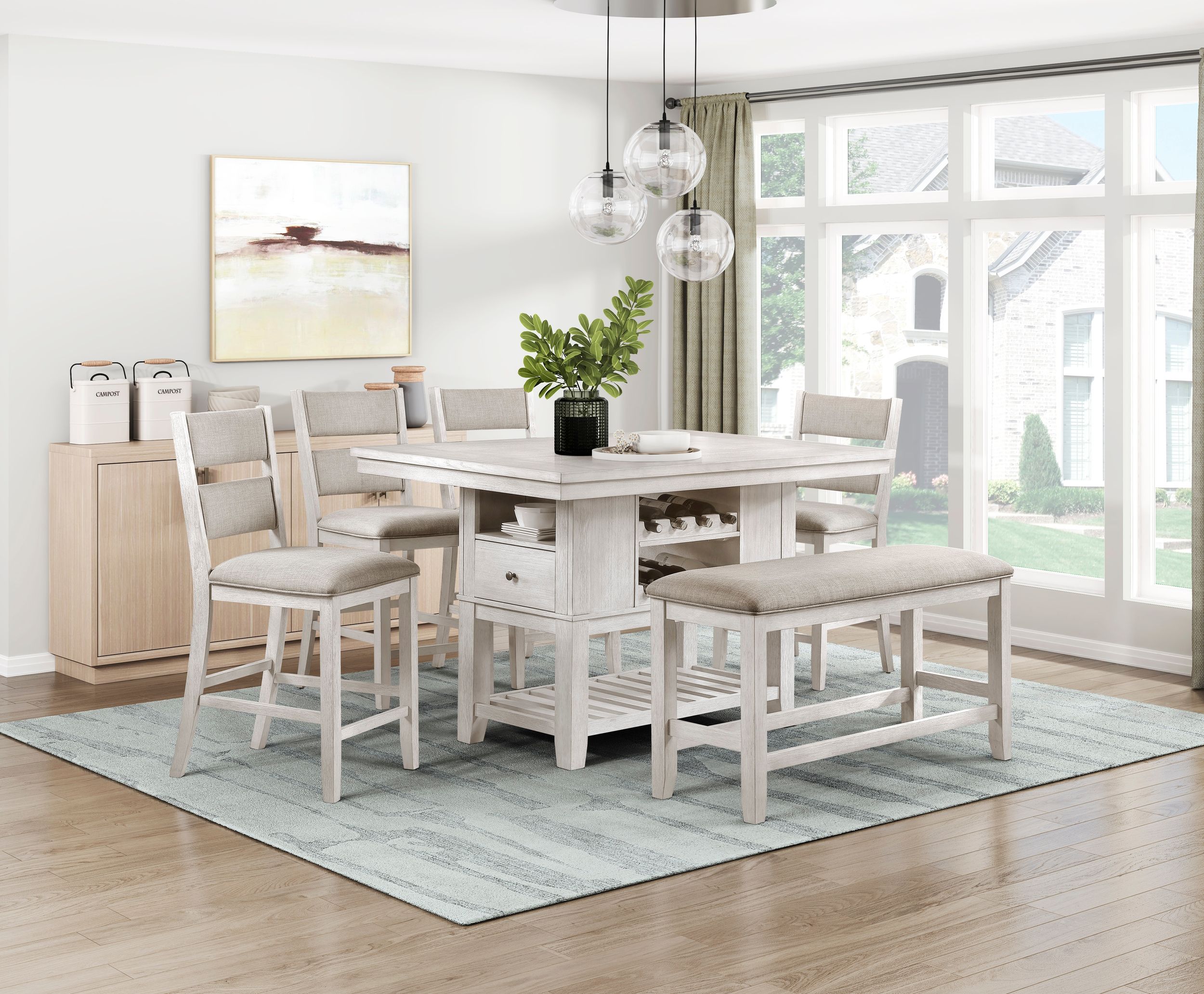 Savile Rectangular Wood Counter Height Table with Wine Racks