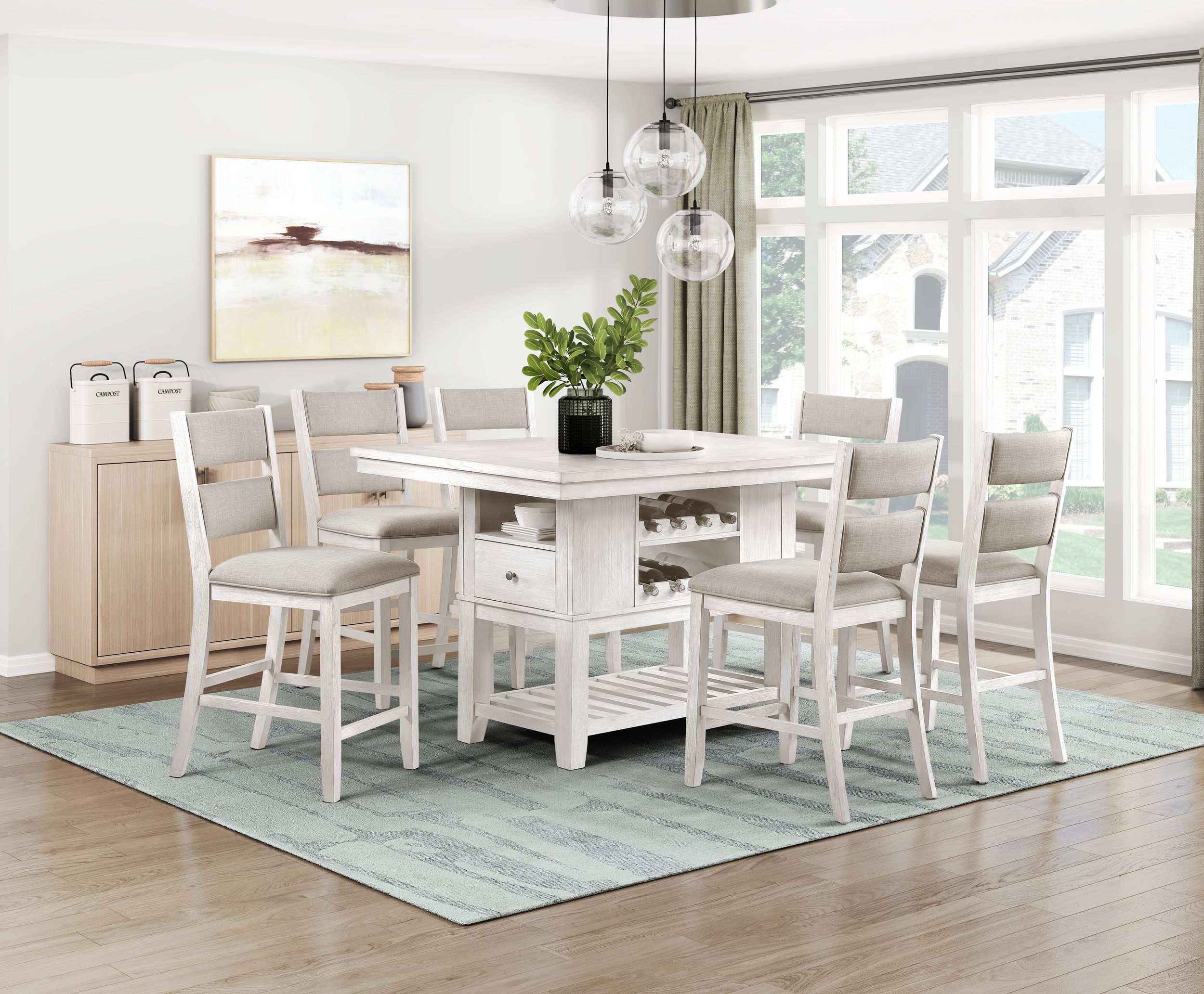 Savile Rectangular Wood Counter Height Table with Wine Racks