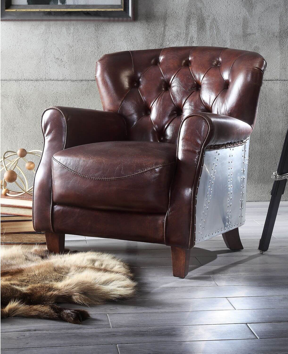 Brancaster 59830 Top Grain Leather/Aluminum Accent Chair