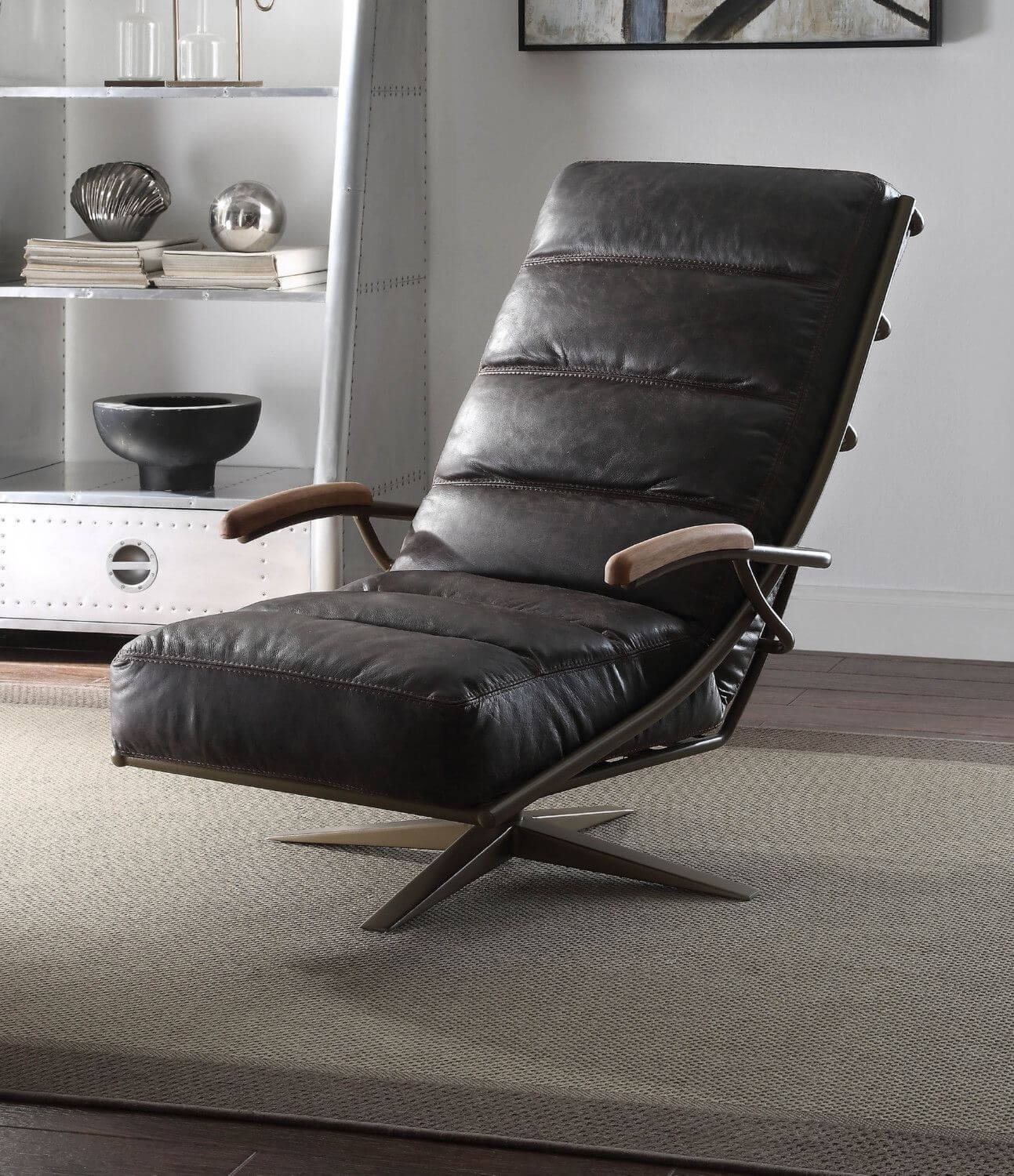 Ekin Top Grain Leather Swivel Accent Chair