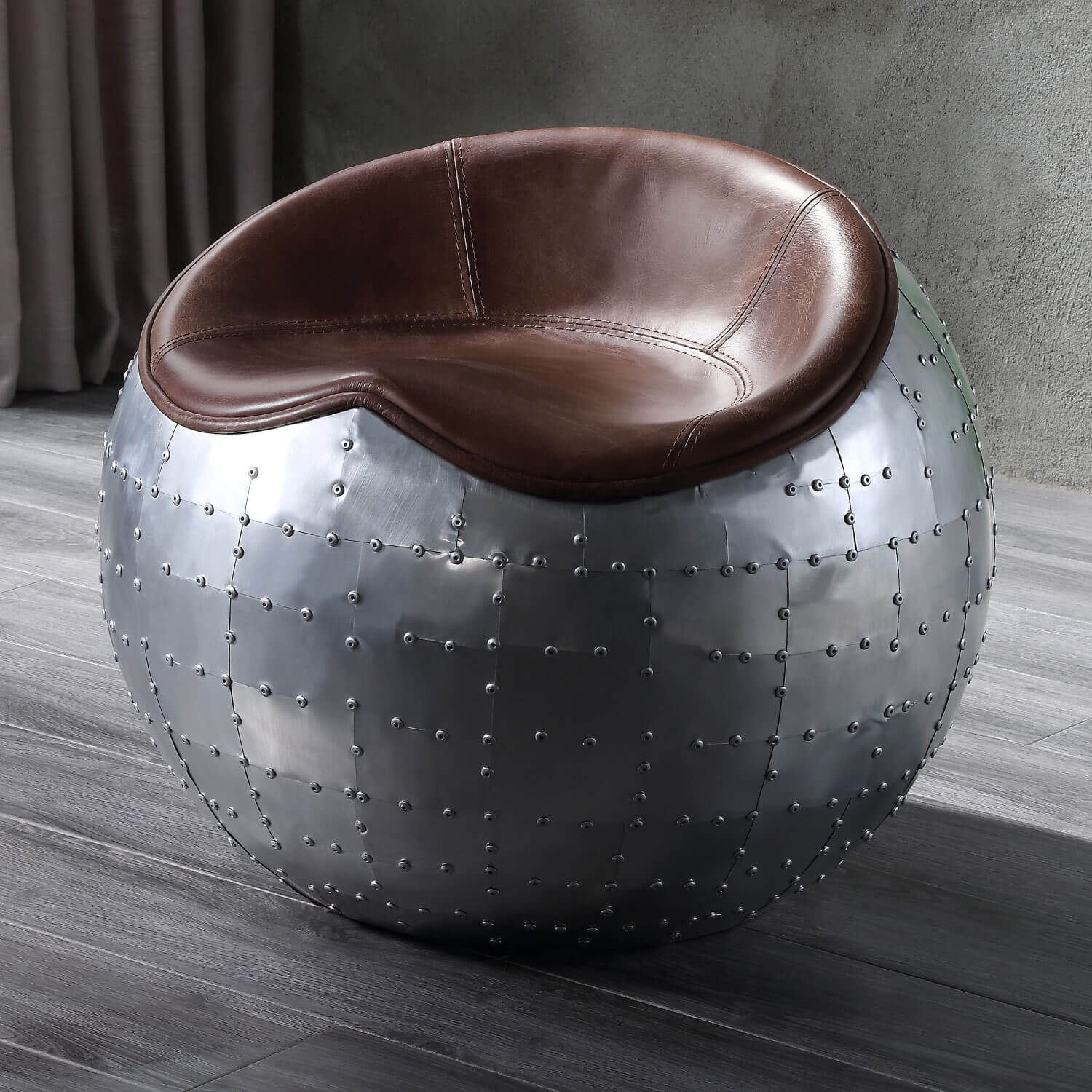 Brancaster Top Grain Leather/Aluminum Ottoman
