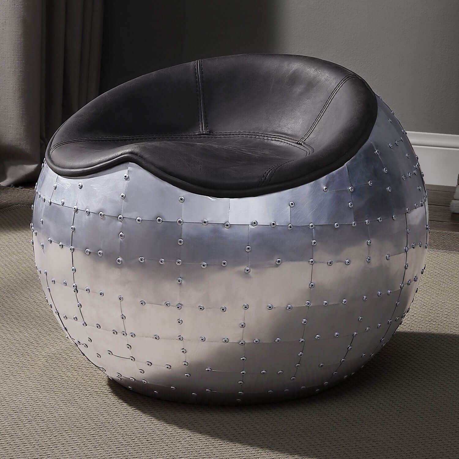 Brancaster Top Grain Leather/Aluminum Ottoman