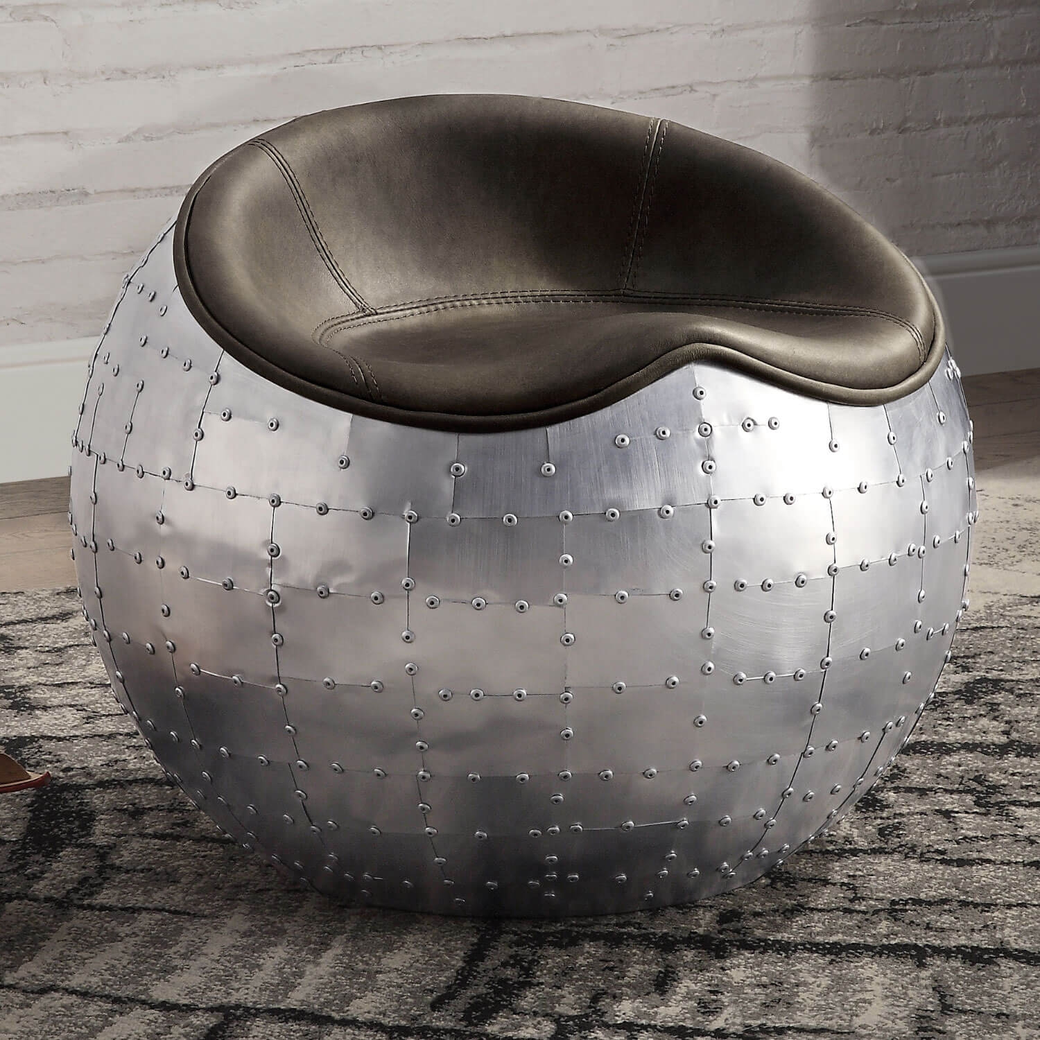 Brancaster Top Grain Leather/Aluminum Ottoman