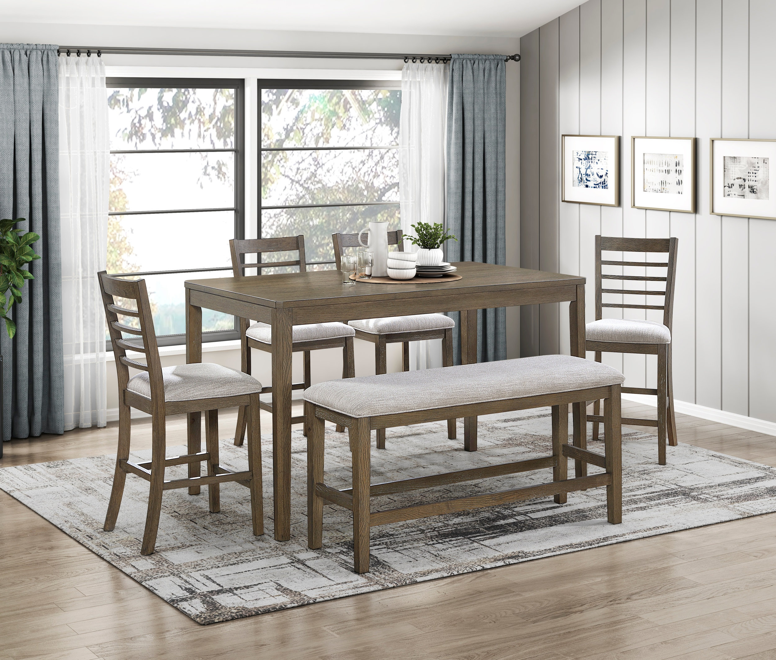 Emilia Wood/Fabric 6-Piece Pack Counter Height Set