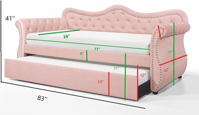 Abby Velvet Tufted Daybed w/Trundle