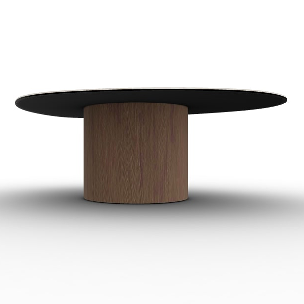 Mushroom Laminated Ceramic-Glass/Wood Pedestal Coffee Table