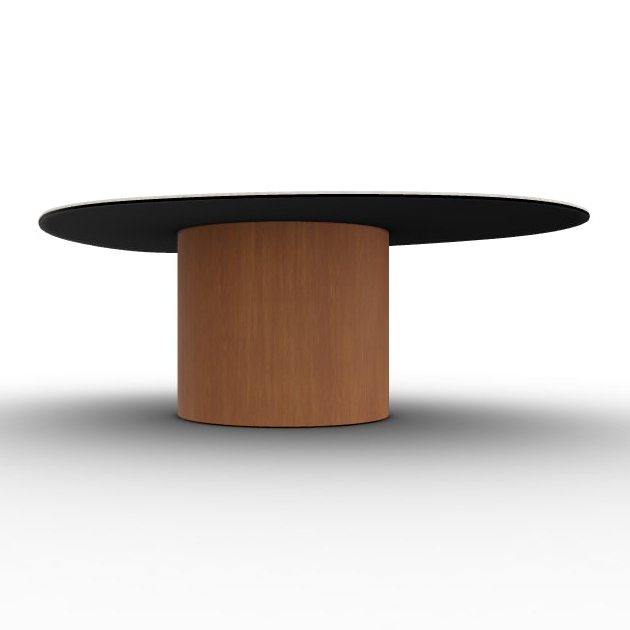 Mushroom Laminated Ceramic-Glass/Wood Pedestal Coffee Table