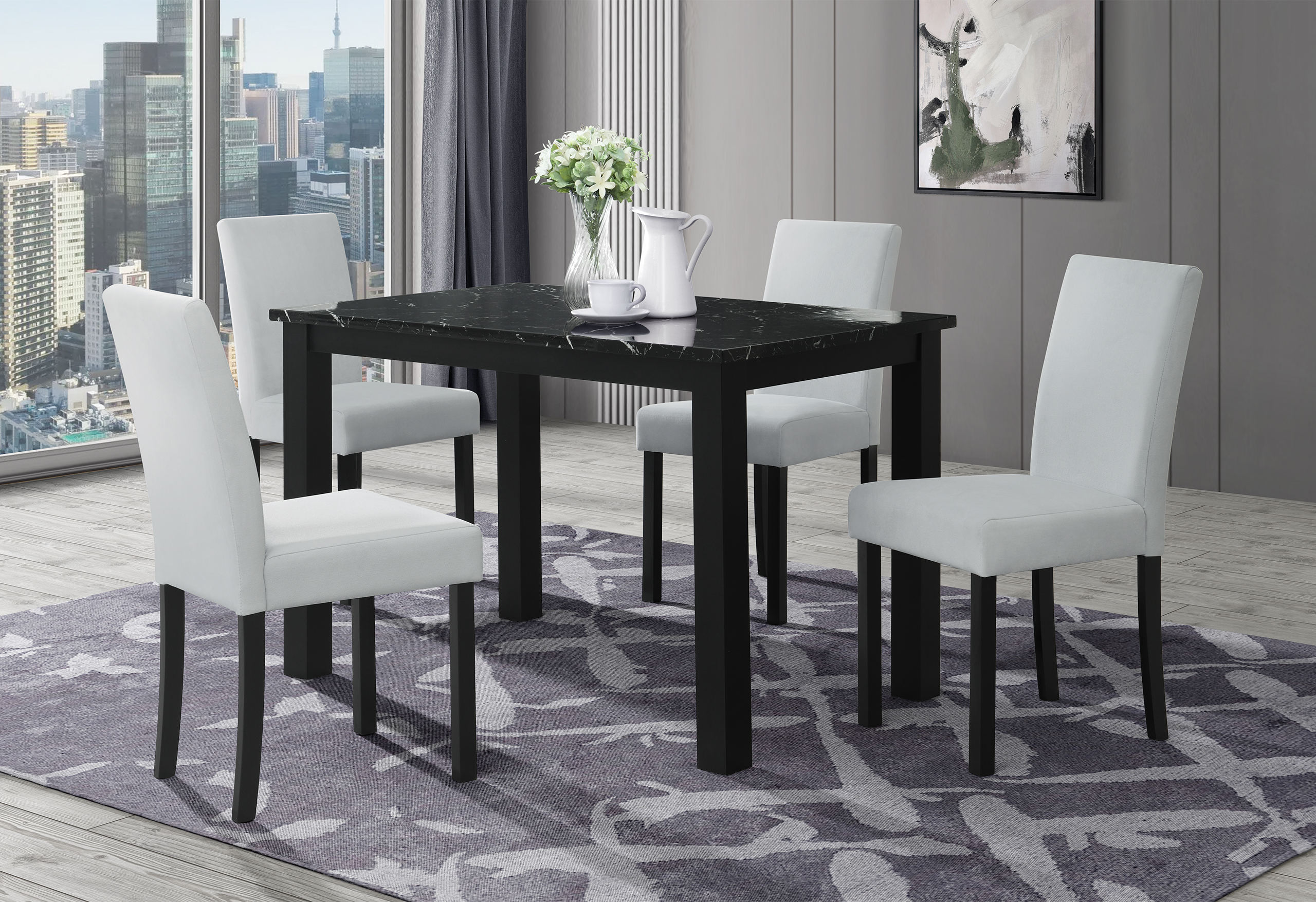 D8032 5-Piece Faux Marble Dining Room Set with D9026 Chairs