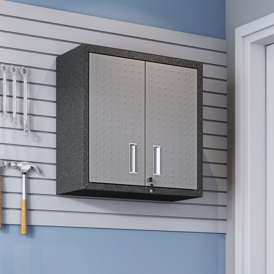 Fortress 30-inch Floating Textured Metal Garage Cabinet w/Adjustable Shelves