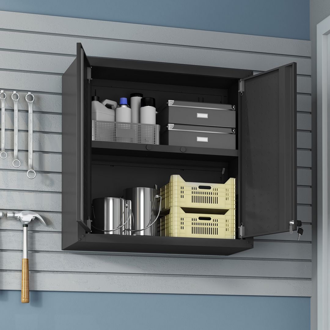 Fortress 30-inch Floating Textured Metal Garage Cabinet w/Adjustable Shelves