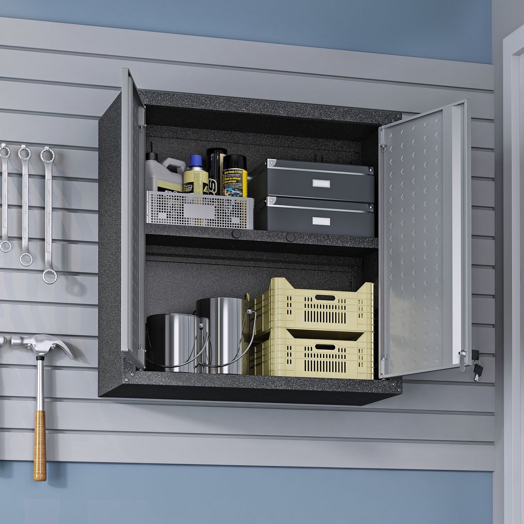 Fortress 30-inch Floating Textured Metal Garage Cabinet w/Adjustable Shelves