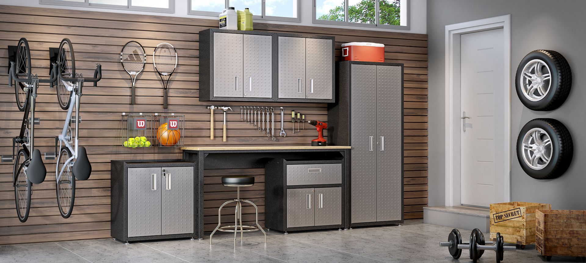 Fortress 30-inch Floating Textured Metal Garage Cabinet w/Adjustable Shelves