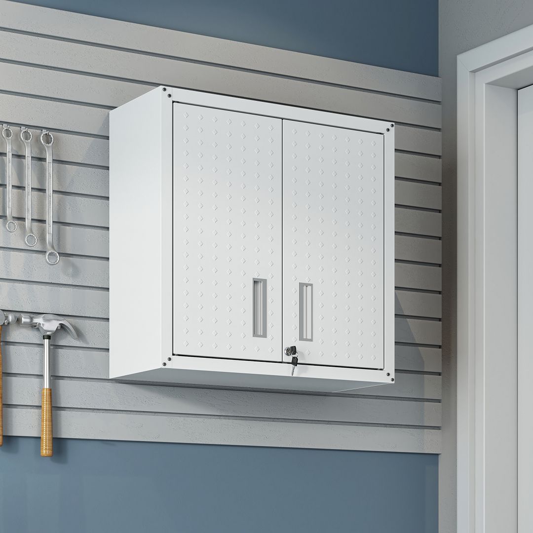Fortress 30-inch Floating Textured Metal Garage Cabinet w/Adjustable Shelves
