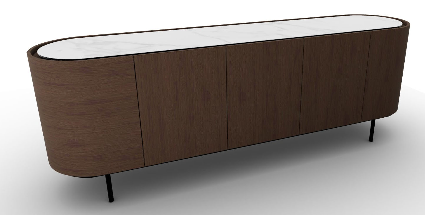 Lake Ceramic/Wood/Metal Customizable Rounded Sideboard w/5 Doors & Metal Feet