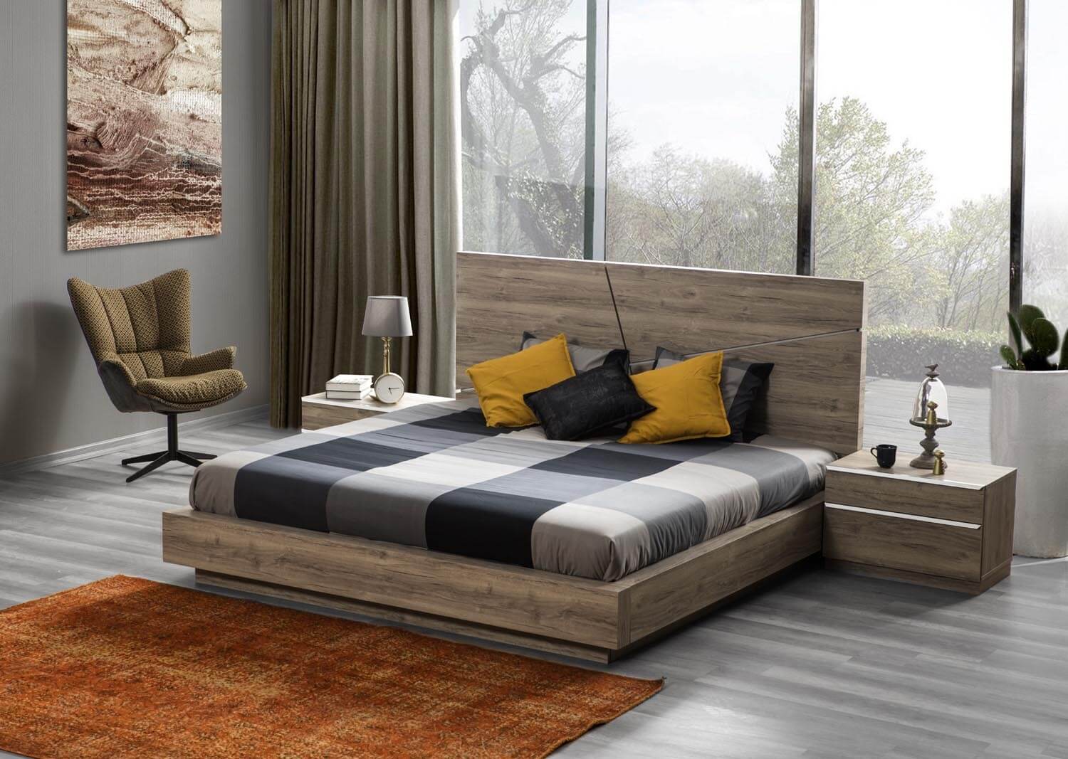 Porto Wood LED Platform Queen Size Bed