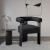 Barrel Boucle Fabric Dining Chair with Solid Wood Black Frame