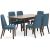 Lyncott Mid-Century Dining Side Chair | Blue Fabric & Brown Wood