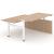 Motion Electric Height Adjustable Office 2-Desk Bench w/Cut-Out (scallop) for Wire Management, Open Metal Leg & Panel Leg, 3 Level Columns