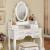 Harriet Wood Storage Vanity Dresser w/7 Drawers, Mirror & Stool