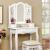 Janelle Wood Storage Vanity Dresser w/4 Drawers, Mirror & Stool