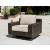 Coastline Bay Outdoor Nuvella Fabric/Resin Wicker Swivel Lounge Chair, Beige/Brown